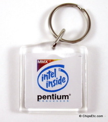 image of an intel keychain with Pentium intel inside MMX
