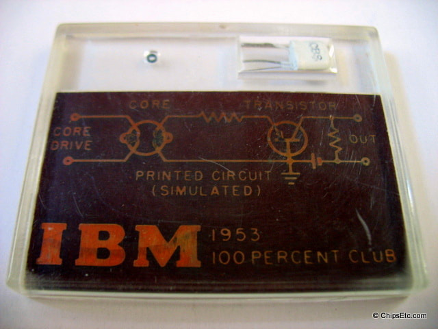 IBM CBS-HYTRON 2N36 Germanium transistor and core memory doughnut  early 1950's