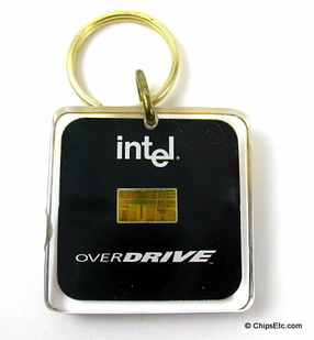 image of an intel keychain with 486 overdrive processor chip
