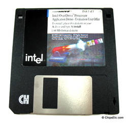 image of an Intel Pentium overdrive CPU application demo disk 1993