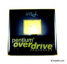 image of an intel button withP24T Pentium Overdrive microprocessor chip