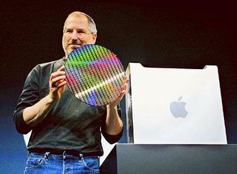 steve jobs apple powerpc silicon wafer cpu chips