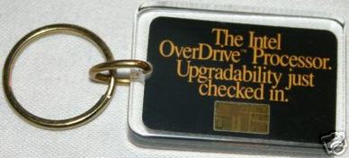 image of an intel keychain with 486 Overdrive CPU chip
