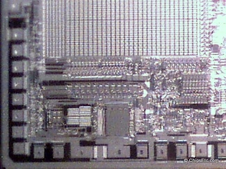 CPU chip viewed with microscope