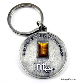 image of an intel keychain with 486SX Hummingbird ultra low power CPU chip