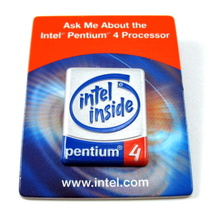 image of an Intel pentium 4 salesman button