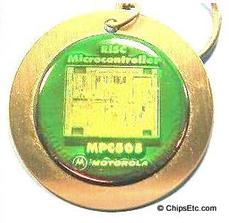 image of a Motorola MPC505 RISC Microcontroller chip keychain