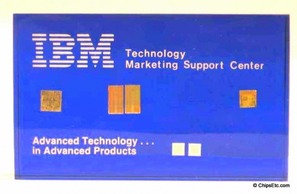 IBM paperweight with the 704 bipolar SAMOS 64k  72k MOSFET Microprocessor computer chips