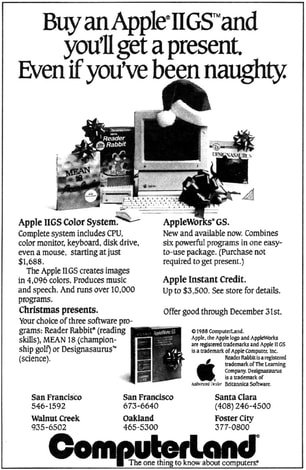 Apple II GS christmas ad computerland 1988