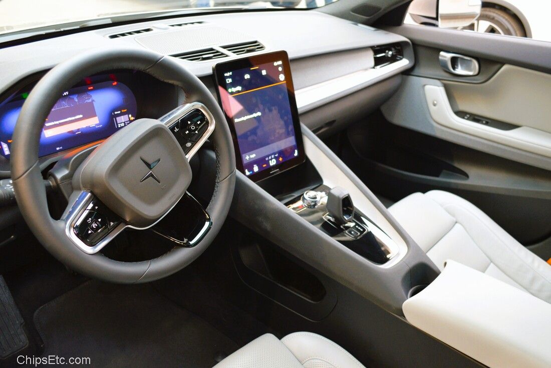 Polestar 2 electric car interior display steering wheel